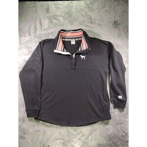 Victorias Secret Pullover Sweater Women Large Black Cotton Quarter Snap Dog Logo